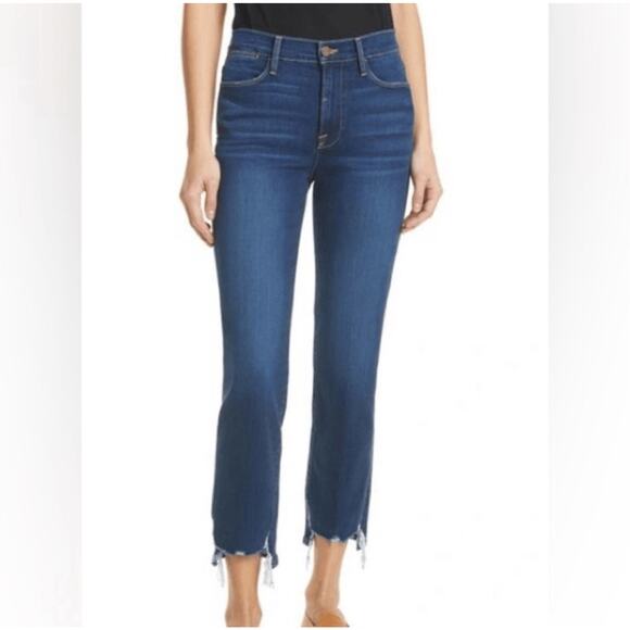 FRAME Le High Straight Leg High Rise Cropped Jeans Cobbert Rips Sz 26 - Picture 1 of 11